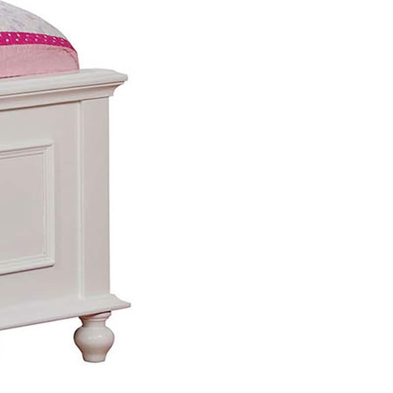 Wooden Twin Size Bed with Camelback Design Headboard and Turned Legs, White