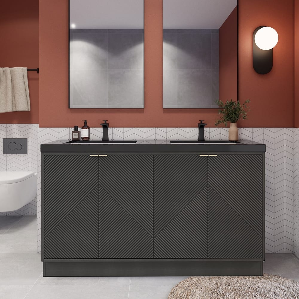 Milano 60" Freestanding Bathroom Vanity with Double Black Acrylic Sink