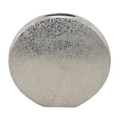 15 Inch Modern Decorative Vase, Round, Silver Finished Aluminum Frame