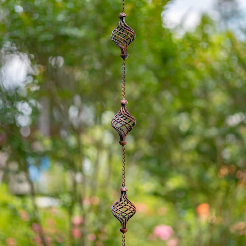 76" Long Antique Bronze Rain Chain with Abstract Swirls - Iron - Bronze - Small