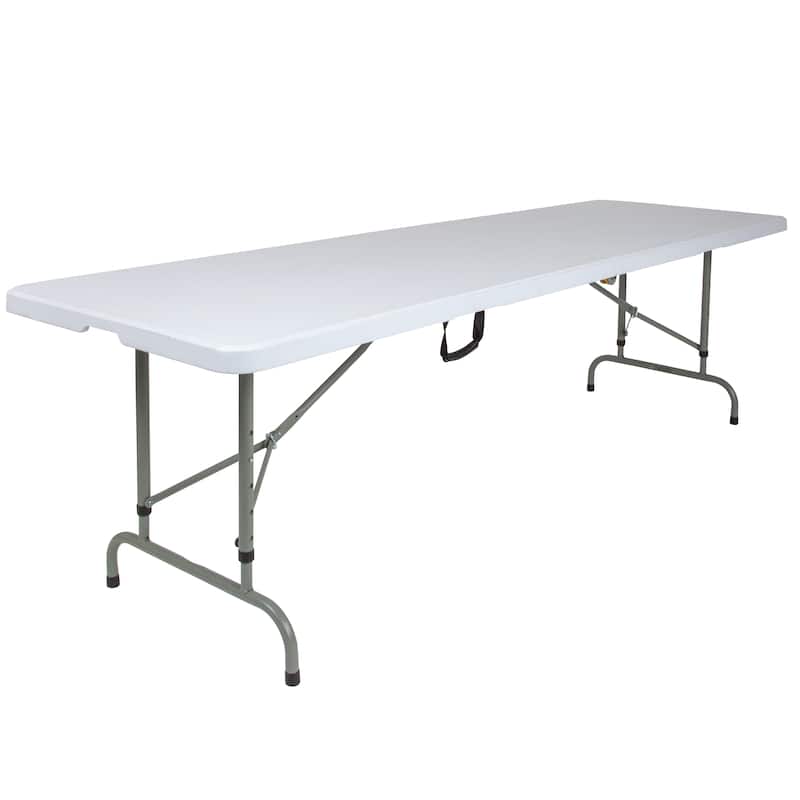 30"W x 96"L Adjustable Bi-Fold Granite White Plastic Table with Carrying Handle