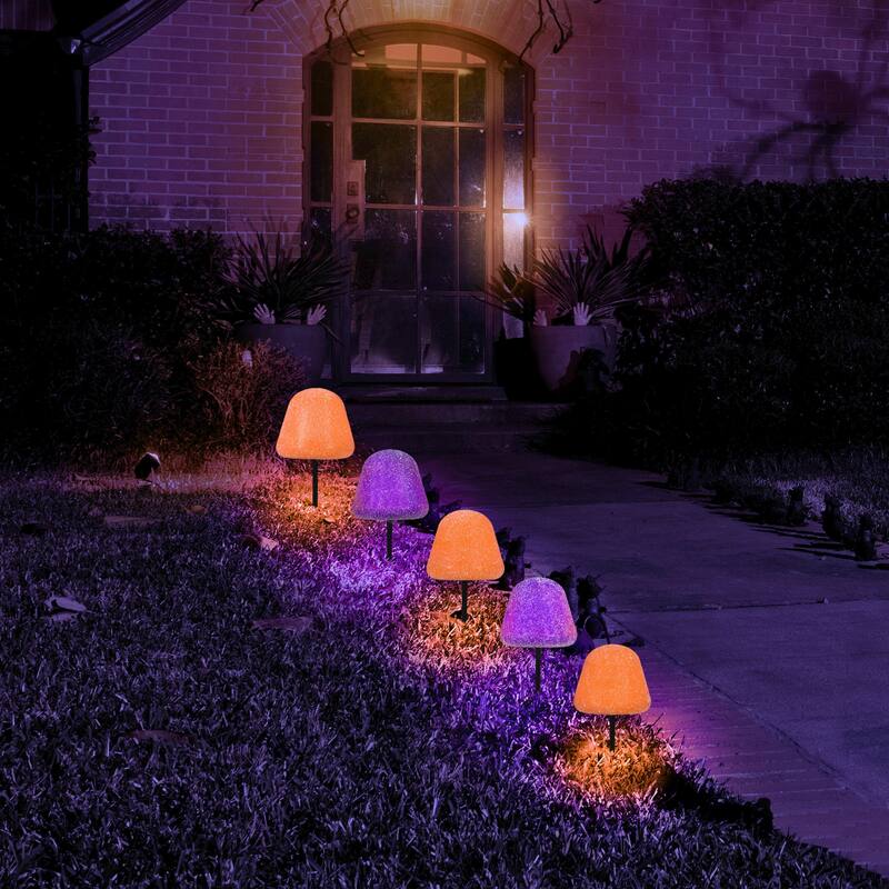 Set of 5 LED Gumdrop Pathway Lights - Orange and Purple