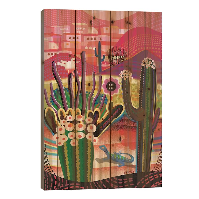 Desert Flowers Print On Wood by Charles Harker - Multi-Color - 26x18x1.5
