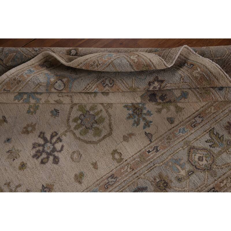 Vegetable Dye Oushak Turkish Area Rug Handmade Beige Wool Carpet - 6'3"x 8'11"