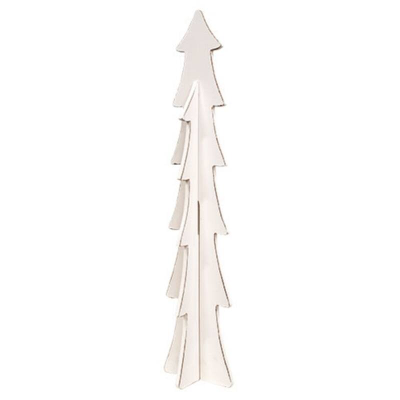 2-Piece White Painted Wooden Tree Decoration Freestanding Rustic Farmhouse Winter Display