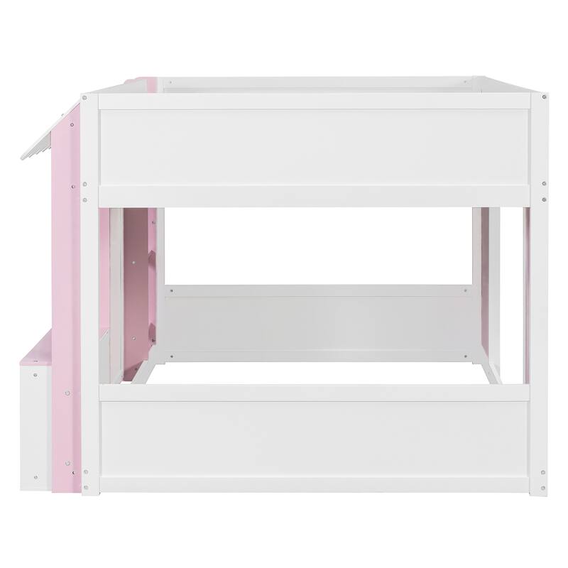 Roomfitters Full Loft House Bed with Playhouse and Storage Cabinets, Modern Wood Cabin Sleeper