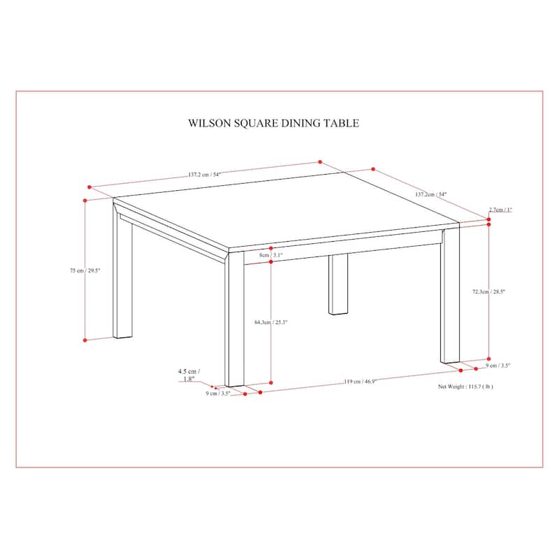 WyndenHall Saige 54x54 inch Square Transitional Dining Table - 54 inches wide