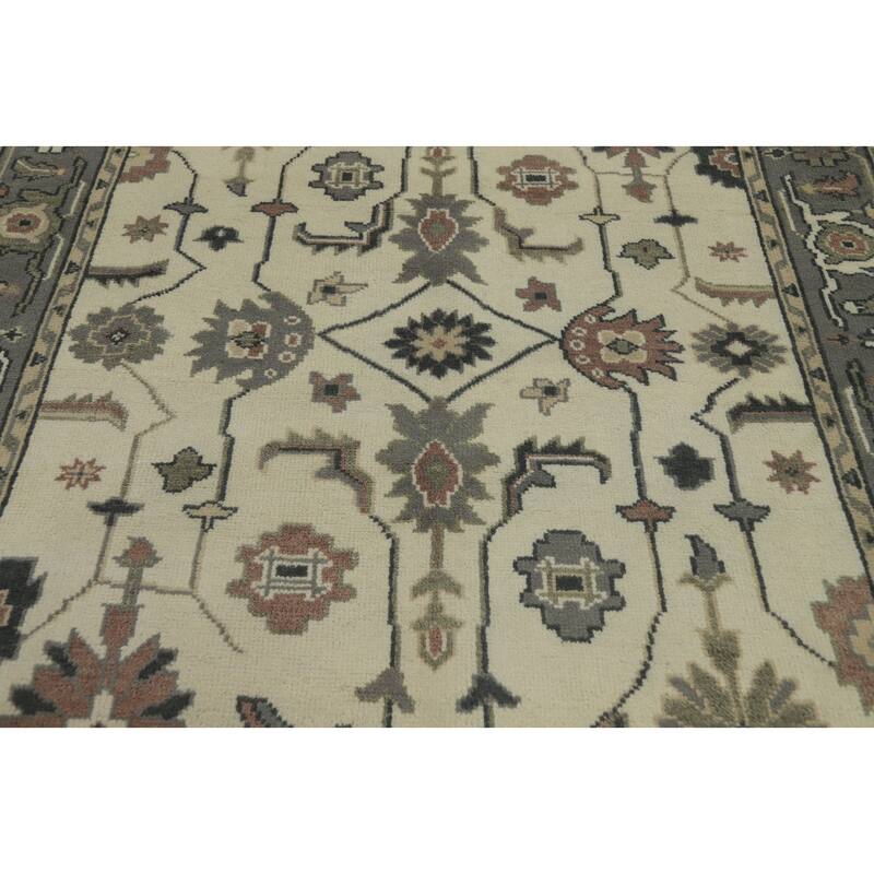 All-Over Floral Wool Oushak Indian Area Rug Hand knotted Geometric Carpet - 8' 10'' X 5' 11''