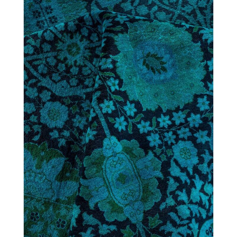 Overton Hand Knotted Wool Vintage Inspired Modern Contemporary Overdyed Blue Area Rug - 9' 1" x 12' 0"
