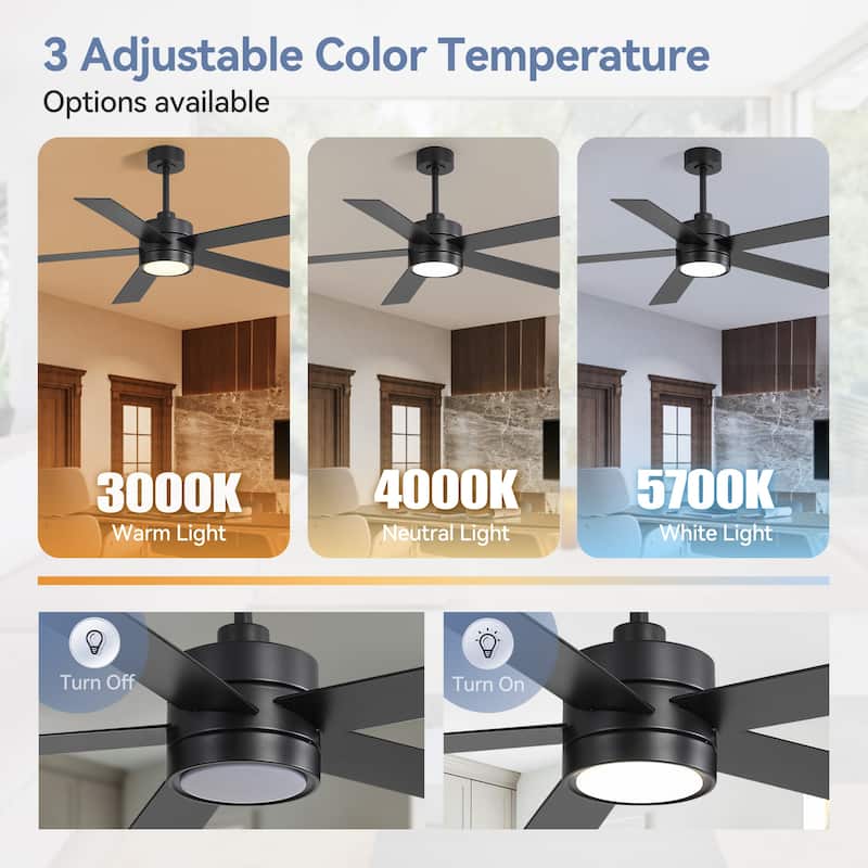 52-IN LED Ceiling Fan with Light Kit and Remote- 5 Blades