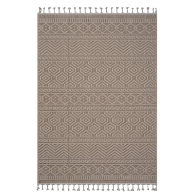 LOOM & LUXE Collection Mocha/Geometric Indoor/Outdoor Area Rug