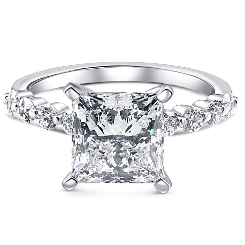 Bliss Diamond Certified 3.44Ct Princess Cut Diamond Engagement Ring White Gold Lab Grown