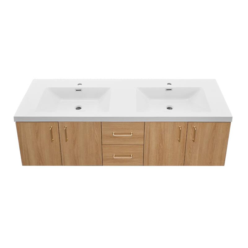 StellarArc 60/ 72 in Wall Mounted Double Sink Bathroom Vanity with Integral Sink Top