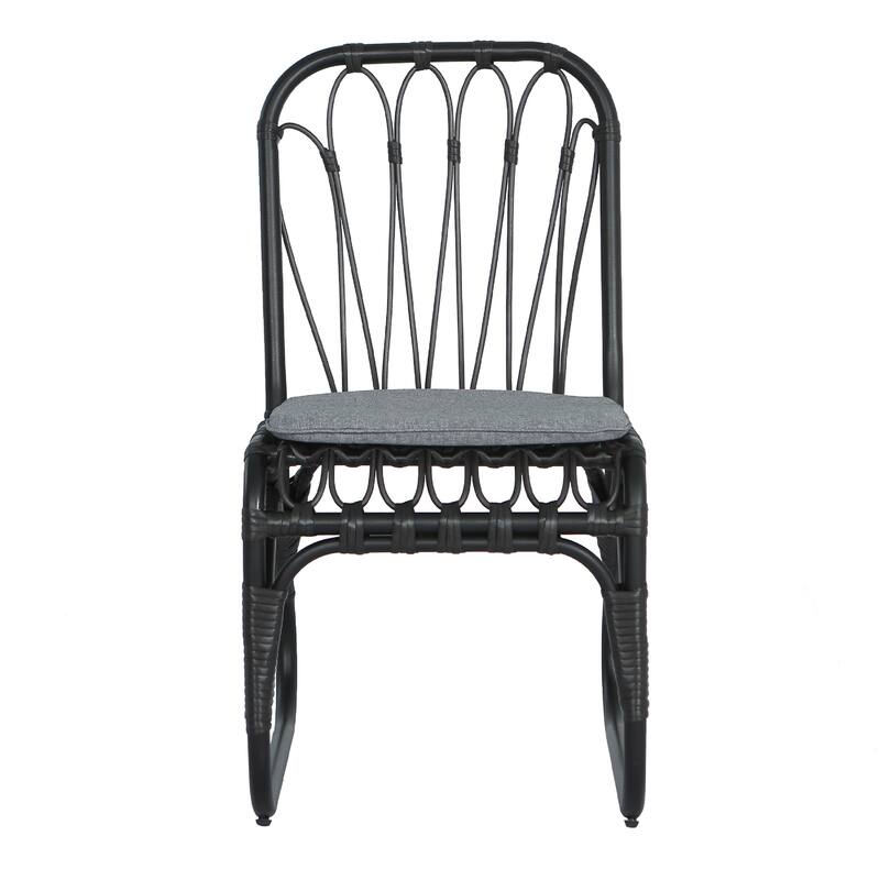 Outdoor PE Wicker Dining Chairs with Washable Cushion Set of 2
