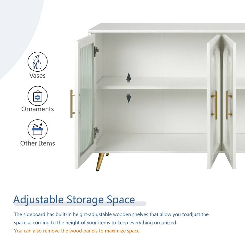 Wood TV Stand with Storage Cabinet & Adjustable Shelves