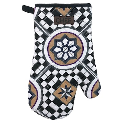 Chef's Artistic Cotton Oven Mitt - Heat Resistant 11x7 Inch - Intricate Mosaic Pattern for Elegant Kitchens - 11"L x 7"W x 1"H