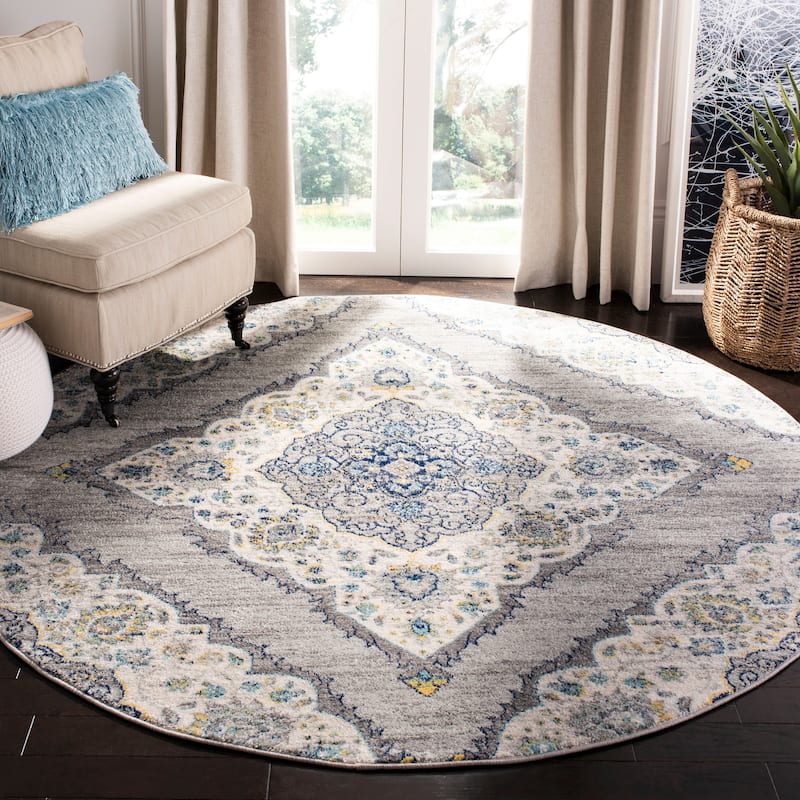 SAFAVIEH Madison Dorla Vintage Boho Boho Oriental Rug - 6'7" Round - Light Grey/Blue