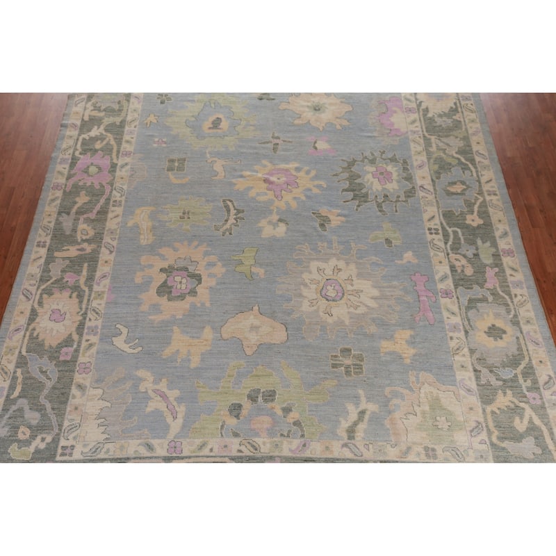 Hand Knotted Oriental 100% Wool Carpet Transitional All-Over Navy Blue & Blues Oushak Area Rug - 13' 7'' X 10' 0''