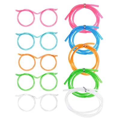5 Pcs Straw Glasses, Plastic Round Novelty Drinking Eyeglasses Straws - Multicolor