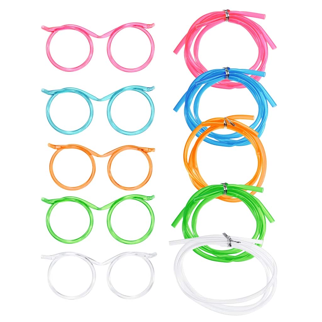 5 Pcs Straw Glasses, Plastic Round Novelty Drinking Eyeglasses Straws - Multicolor