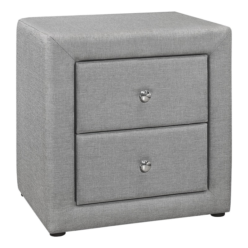 Contemporary 2 Drawer Velvet Upholstered Nightstand 21 Inch, No Assembly Required - Grey and Black