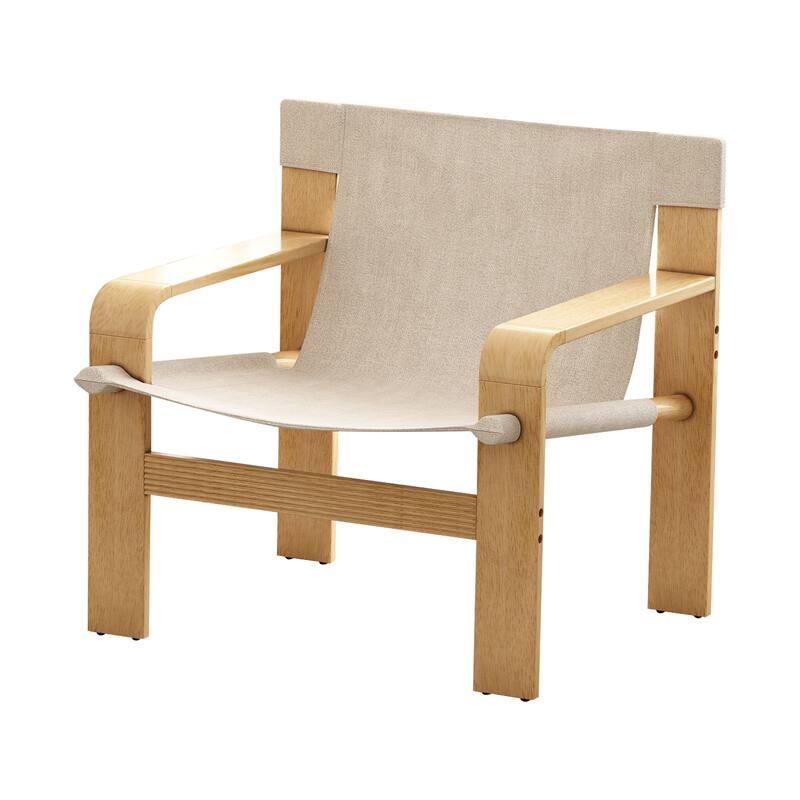 Detachable and washable Oak Accent Chair Wide Armrest Mid-Century Lounge Chair Linen Fabric Armchair & Solid Wood Frame