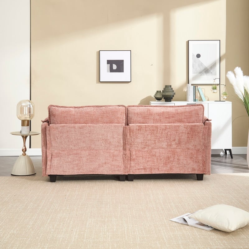 76.77" Chenille Upholstered Sofa with 2 Ottomans