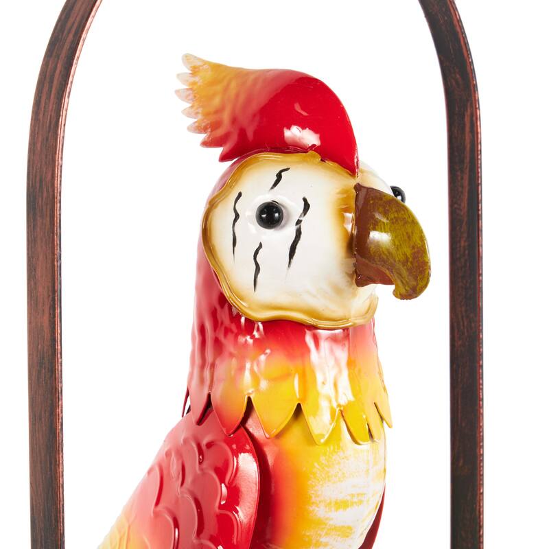 Metal Parrot Handmade Perched Windchime with Hanging Bell - Red - Roche River Decor