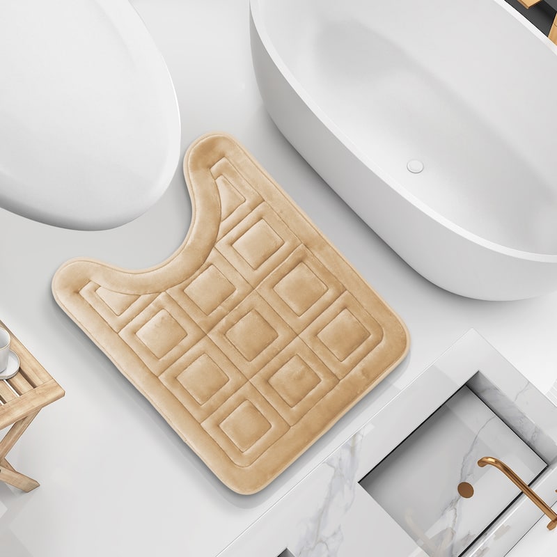 Clara Clark Ultra Soft Non Slip and Absorbent Bath Rug - Waffled Velvet Memory Foam Bath Mat - Contour - Beige Cream
