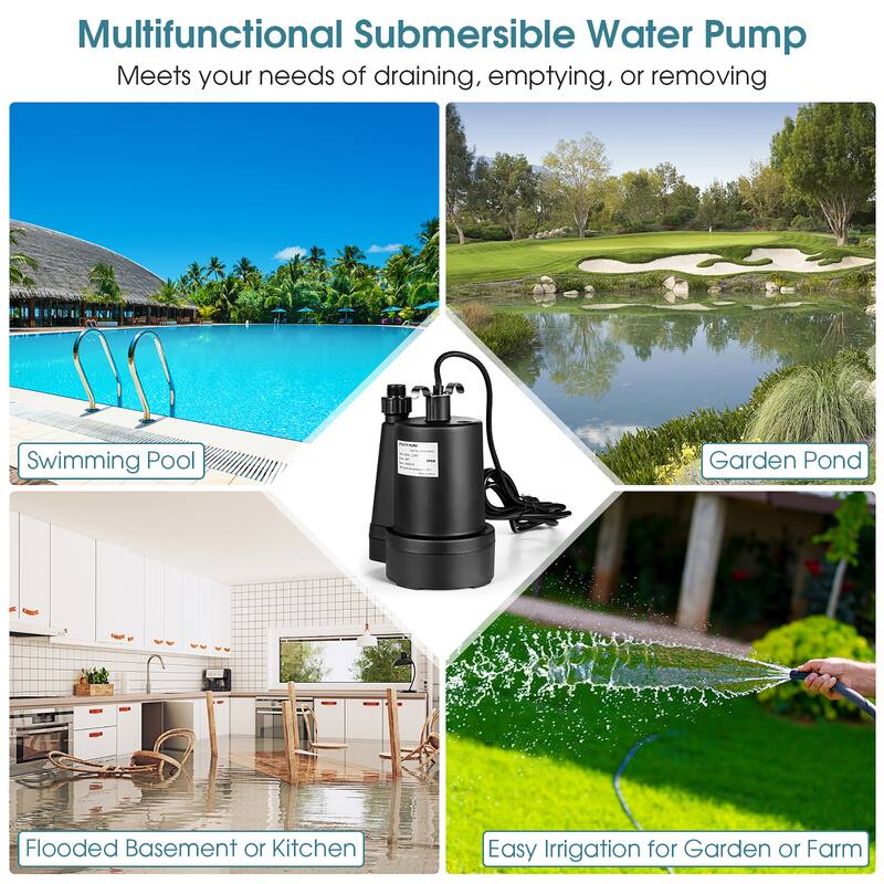 Costway Submersible Utility Pump 1/3HP 2400GPH Portable Electric Water