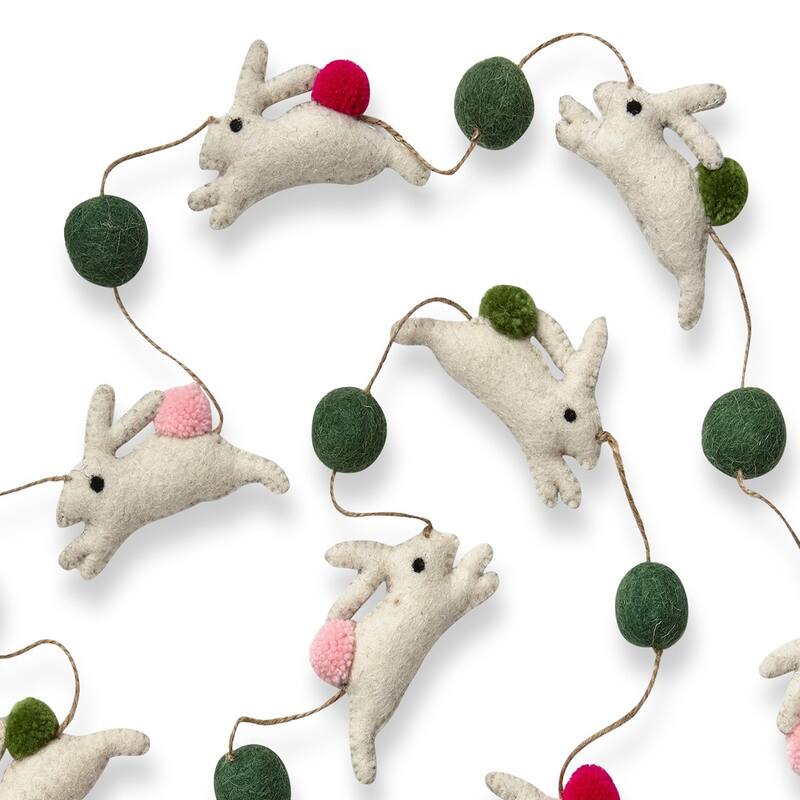 Easter Bunny Wool Felt Garland - Colorful Decorative Wall Banner for Spring & Summer Holiday Decor, 78" Long