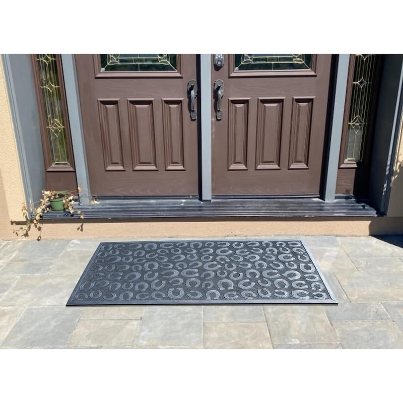 A1HC 100% Rubber Front Door Mat, All Season Large Size, Thin Profile Heavy Duty Doormat for Indoor Outdoor Use