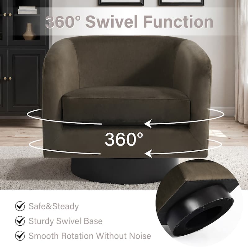 360-Degree Swivel Round Barrel Velvet Armchair Accent Chairs