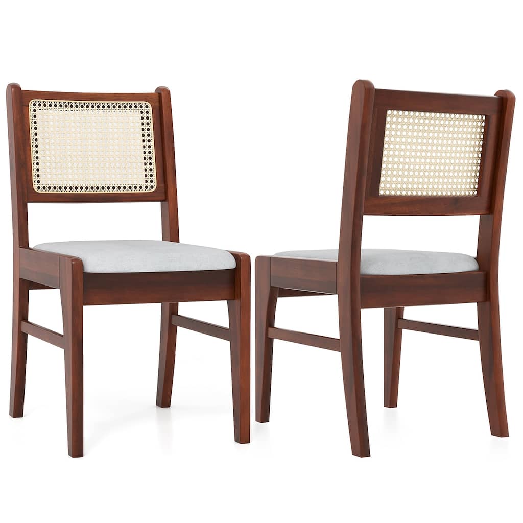 Gymax 2PCS Rattan Dining Chairs Upholstered Kitchen Chairs w/ Rubber