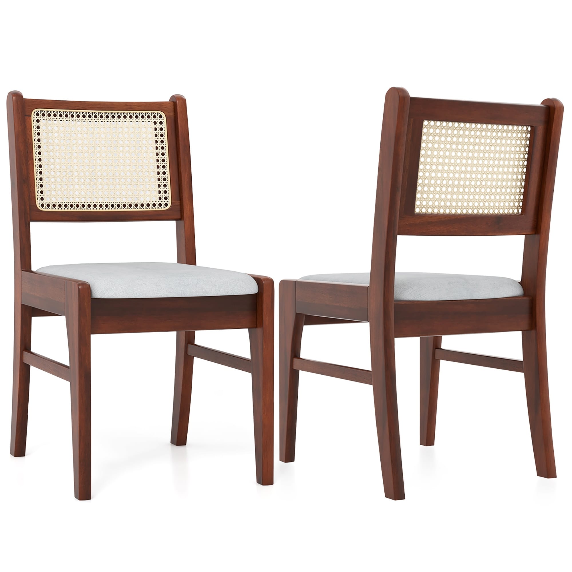 Gymax 2PCS Rattan Dining Chairs Upholstered Kitchen Chairs w/ Rubber
