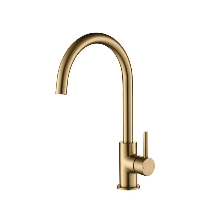 Lead Free High Arc Single Level Bar Prep Kitchen Faucet with Single Handle - Brushed Brass