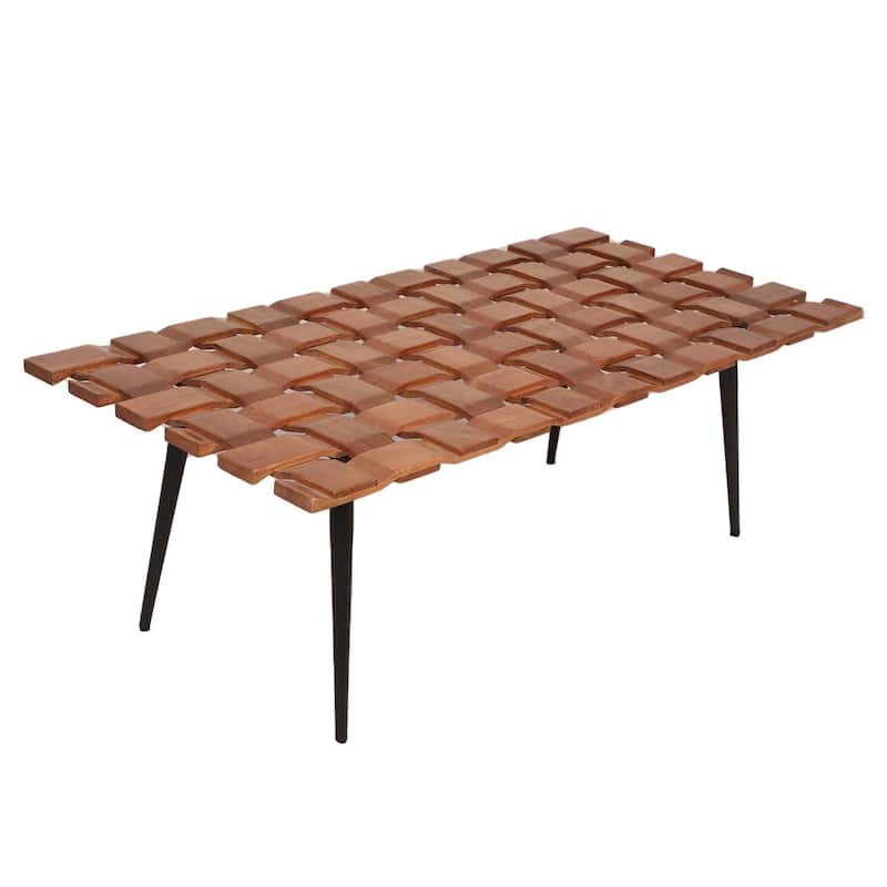 Weaved Wooden Coffee Table - 48" - Honey Gold Finish