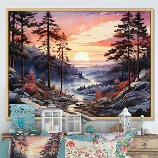 Designart "Pine Tree Winter Horizon" Tree Pine Framed Canvas Wall Art ...