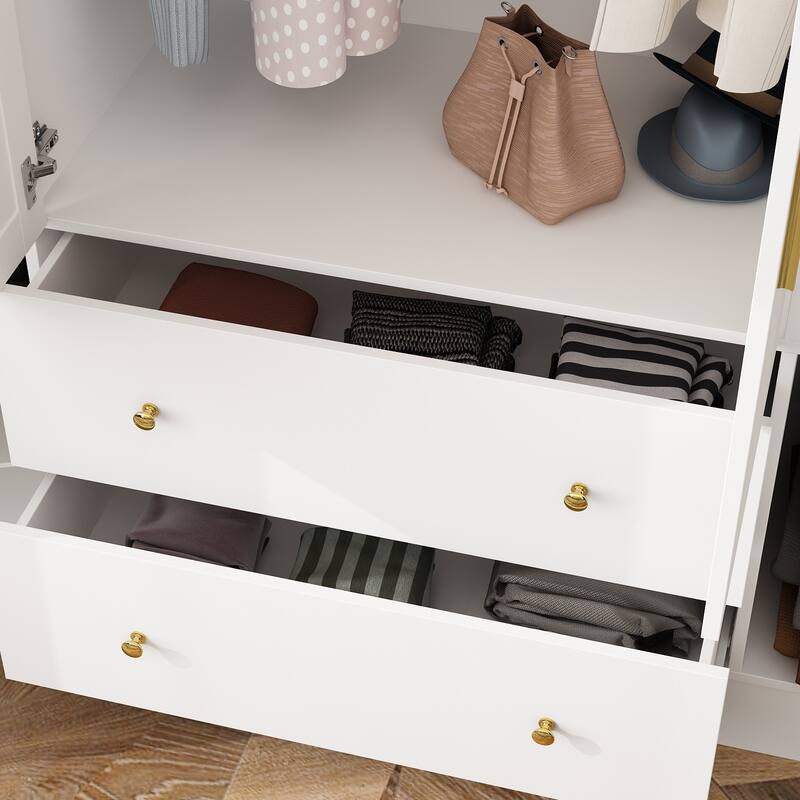 4 Door Wardrobe Large Storage Cabinet Armoire with Mirror and 2 Drawer