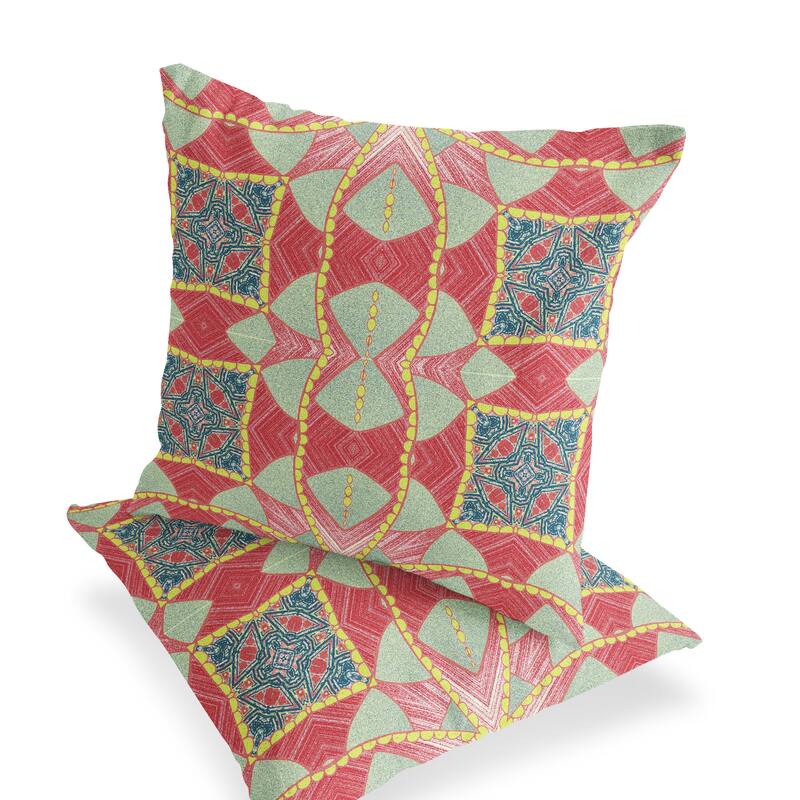 HomeRoots Set of Two 16" X 16" Green and Yellow Blown Seam Eclectic Indoor Outdoor Throw Pillow - 16.00' X '16.00' X '5.00