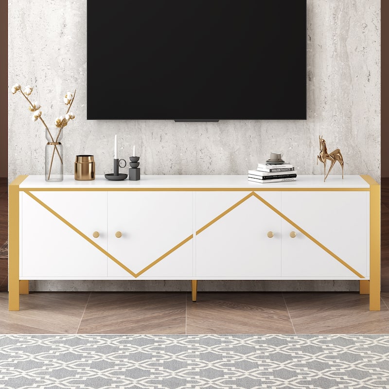 Modern Minimalist TV Stand for TV up to 75 Inches with 2 Spacious Cabinets - 70.9" D x 15.7" W x 24" H