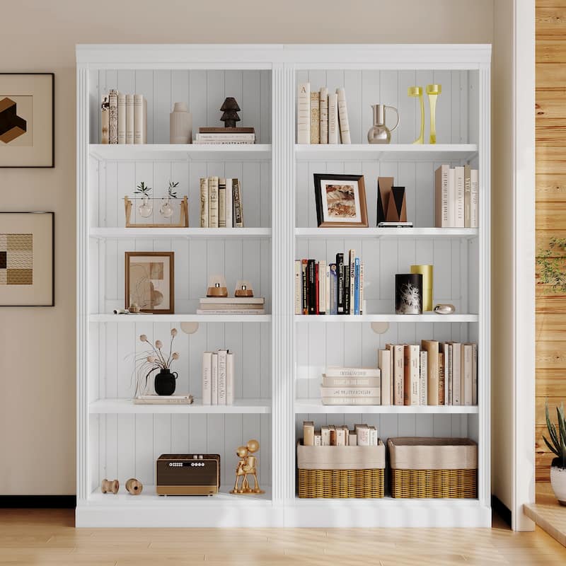83" Tall Wood Bookcase Suite With Light Strip, Five-Tier Home Decor Bookcase Featuring Adjustable Shelves, Storage Organizer.