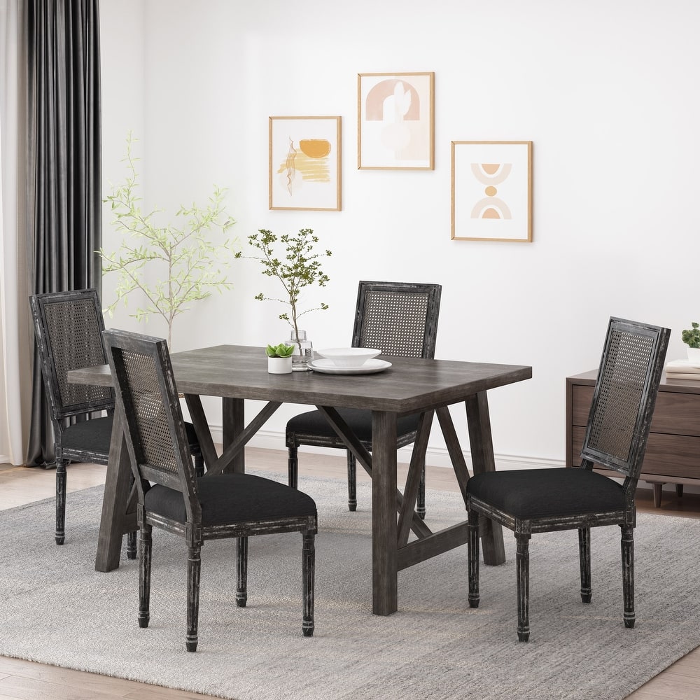 Regina Wood and Cane Upholstered Dining Chair (Set of 4) by Christopher Knight Home