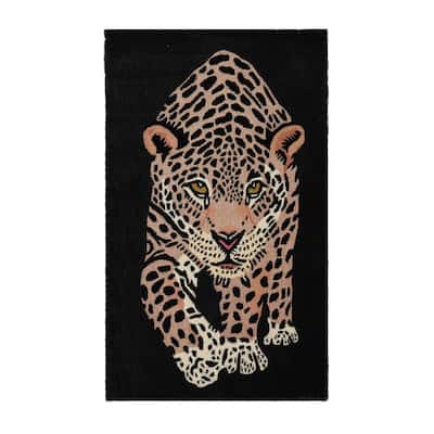 3'x5' Charcoal Hand-Tufted Wool Rug with Bold Jaguar Motif - 3' x 5'