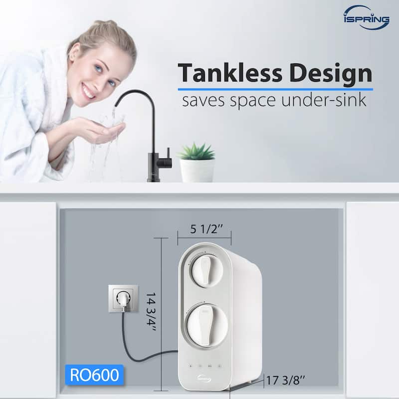 iSpring RO600 Tankless RO Reverse Osmosis Water Filtration System, 600 GPD, 2.5:1 Pure to Drain Ratio