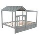 preview thumbnail 3 of 7, Full Size House Bed with Roof, Window and Drawer Support with Wooden Boards