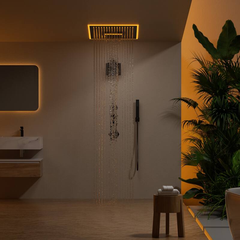 GRANDJOY LED Music Shower System 16"&6" Dual Showerheads