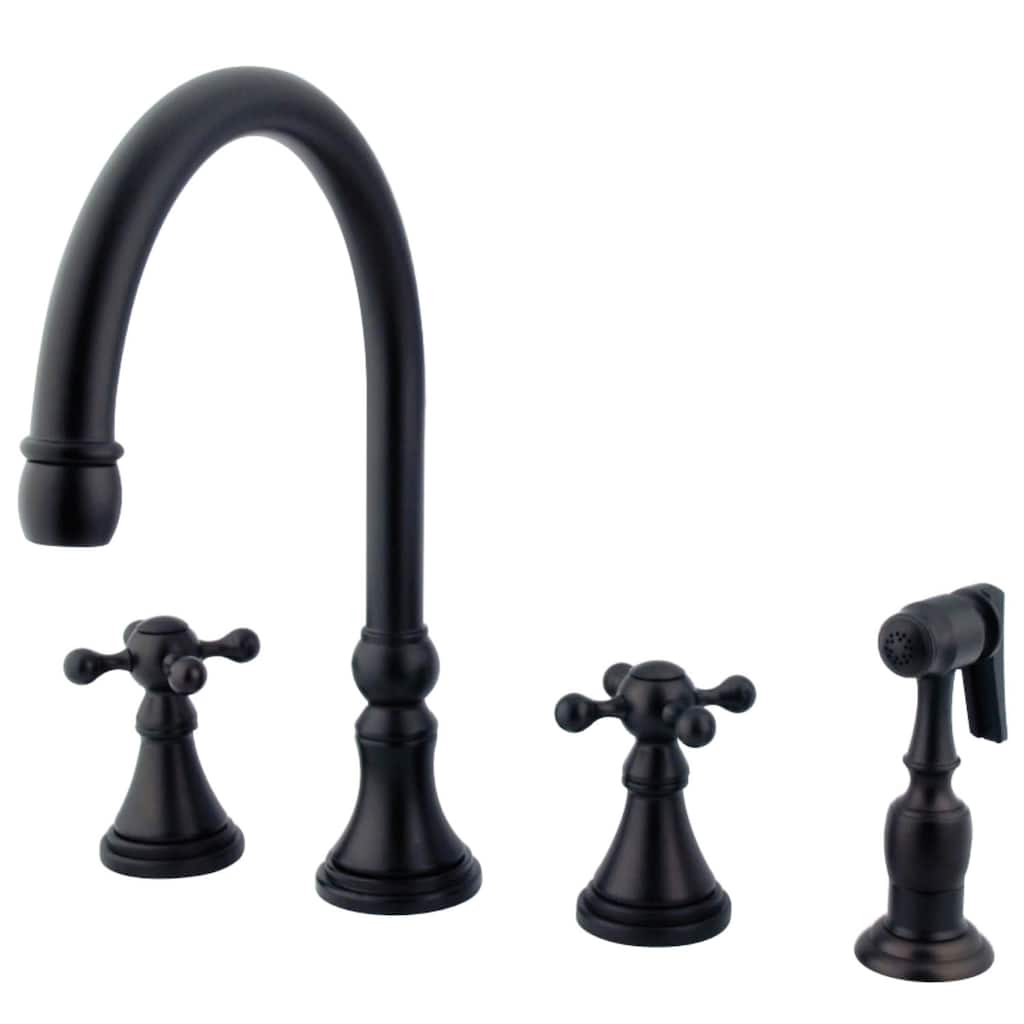 Kingston Brass Governor Widespread Kitchen Faucet with Metal Cross