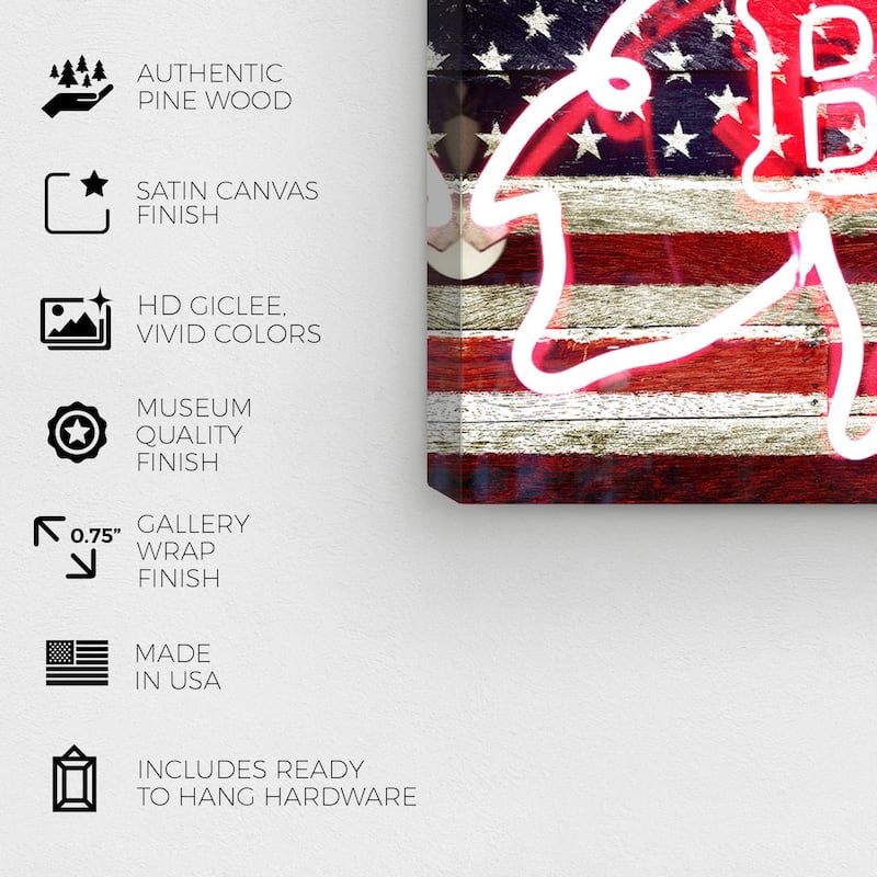 Wynwood Studio 'BBQ Pig' Americana and Patriotic Wall Art Canvas Print US Flags - White, Blue