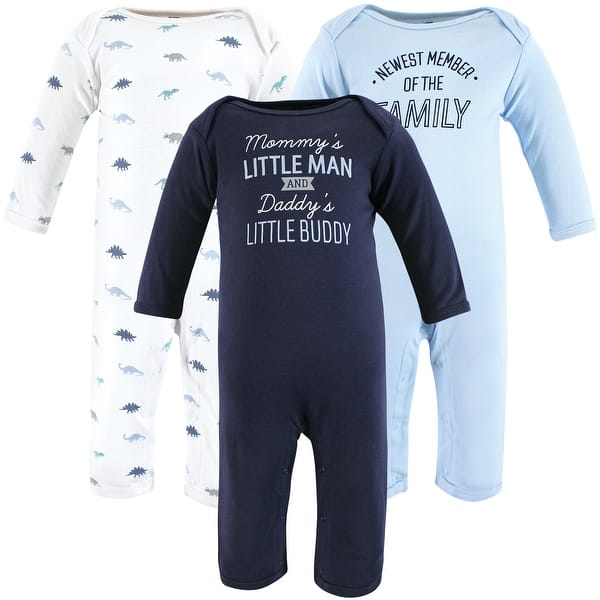 slide 1 of 1, Hudson Baby Infant Boys Cotton Coveralls, Newest Family Member 18 - 24 Months - White/Blue